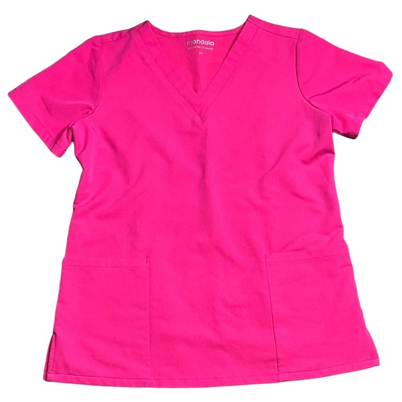 Mandala Vneck 6 pocket Scrub top in Pink size XS - Picture 2 of 7